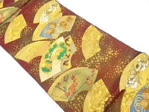 リサイクル　川島織物製　地紙に松・花々・色紙散らし模様織出し袋帯